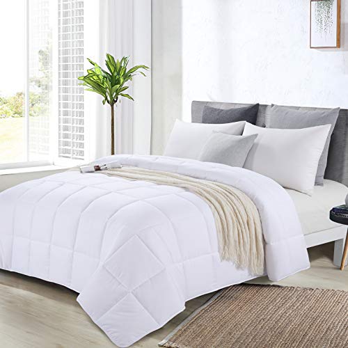 HOMBYS Oversized King Comforter 120x120, Lightweight Quilted Down Alternative Duvet Insert for All Season,White,8 Corner Tabs