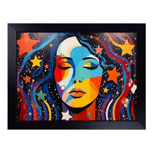Lap Tray with Bean Bag Cushion, Universe Woman Pop Art - Handmade in the UK, Raised Wooden Edge, Padded Cushion, Heat-Resistant Wipe-Clean Surface, for Meals, Laptops and Crafts