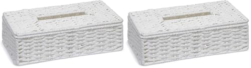 ARPAN White Paper Rope Tissue Box Cover, Rectangular Tissue Holder for Home, Bathroom or Office (26 x 13.5 x 10 cm) (Pack of 2)