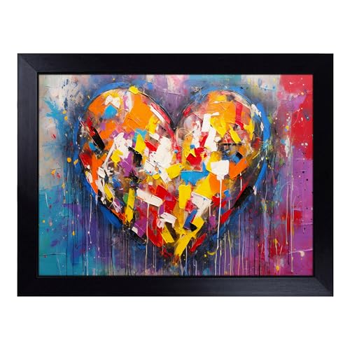 Lap Tray with Bean Bag Cushion, Love Heart Abstract - Handmade in the UK, Raised Wooden Edge, Padded Cushion, Heat-Resistant Wipe-Clean Surface, for Meals, Laptops and Crafts