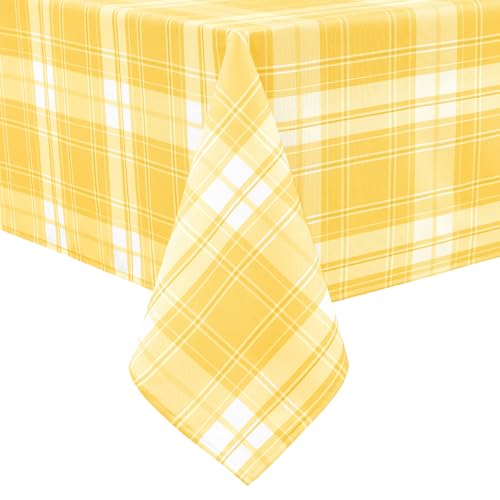 Hiasan Checkered Tablecloth Rectangle - Waterproof, Wrinkle Resistant and Washable Buffalo Plaid Table Cloth, Gingham Table Covers for Dinner Kitchen Picnic Birthday Party, 60 x 102 Inch, Yellow