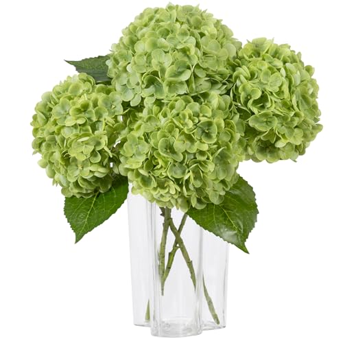 DuHouse Green Artificial Hydrangea Flowers, 4Pcs Real Touch Wedding Stems - Latex Real Touch Hydrangeas Lifelike Hydrangea Flower for Home Wedding Bouquets Centerpieces Party