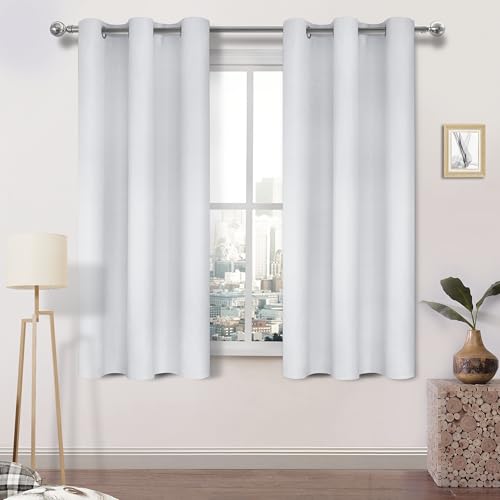DWCN Greyish White Curtains for Living Room, 45 Inch Curtain for Small Window, Thermal Insulated Blackout Curtains - 106.7 x 114 cm, Set of 2