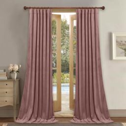 StangH, Dusky Pink Velvet Curtains 90 Inch Long Living Room with Back Loops Opaque Sliding Door Bedroom Nursery or Girls Room Decor 52 x 90 Inch 2 Panels