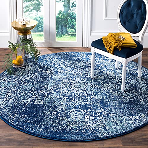 Safavieh Traditional Rug for Living Room, Dining Room, Bedroom - Evoke Collection, Short Pile, in Navy and Ivory, 90 x 90 cm