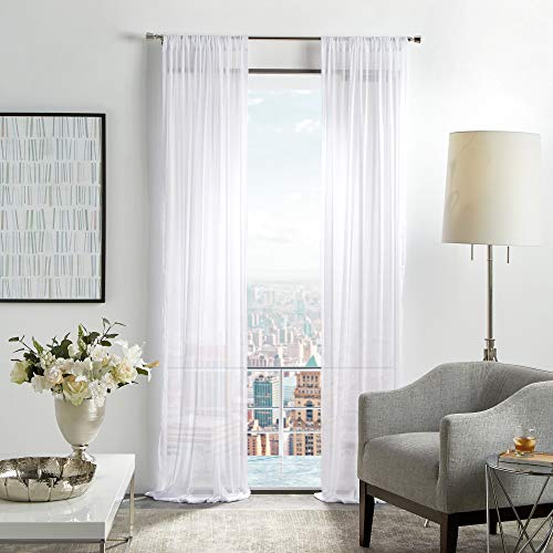 "Martha Stewart Glacier Sheer Rod Pocket Window Curtain Panel Pair, 84"", White"