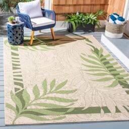 Safavieh Contemporary Rug for Living Room, Dining Room, Bedroom - Courtyard Collection, Short Pile, in Green and Beige, 201 X 290 cm