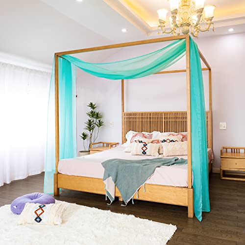 "Linentalks Turquoise Canopy Bed Curtains for Queen & Full, Tiffany Blue Scarf, Sheer Valance Drapery Over Four Poster, Drapes 1 PC 52X228"""