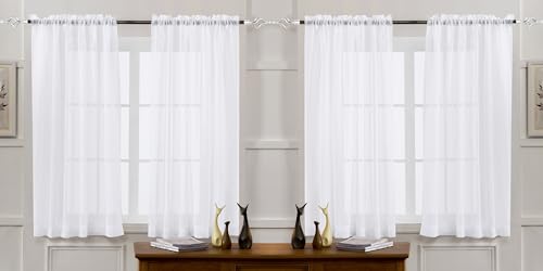 White Sheer Tulle Curtains - 4 Panel Sets, 63 Inch Long, Rod Pocket, for Bedroom & Living Room, 52 W x 63 L