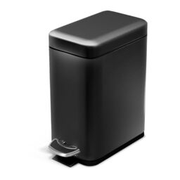 Home Zone Living 1.3 Gallon Bathroom Trash Can with a Lid, Stainless Steel Wastebasket with Slim Shape and Step Pedal for Home and Office, 5 Liter Capacity, Matte Black