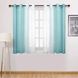 DWCN Sheer Canvas Curtains, Ombre Effect, Semi-Sheer, Gradient, for Bedroom and Living Room, 2-Pack, Length 132 x 160 cm, Teal Blue