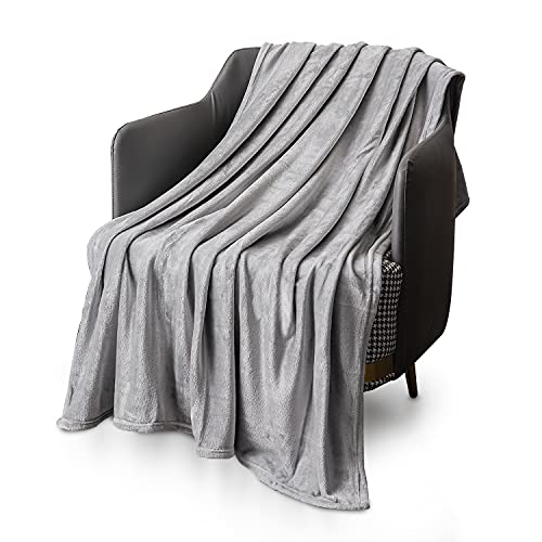 KEPLIN Flannel Blanket Large Bedspread - 150 x 200 cm - Soft Fluffy Warm Light Microfiber Fabric Design for Duvet Cover Quilt Rug - Perfect for Adults or Children's Gift (Silver Grey,Double)