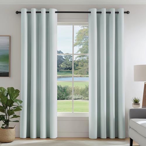 FMFUNCTEX 100% Blackout Curtains for Bedroom, Sage Green Curtains 96 Inches Long Textured Thermal Insulated Curtains for Living Room Drapes, Black Out Drapery Grommet Room Darkening 2 Panels