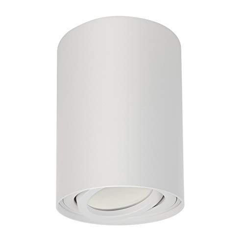Maclean MCE422 Ceiling Light with GU10 Socket for LED Halogen Lamps Up to 40W Surface-Mounted Swiveling Aluminum (White, 1 Piece - Round)
