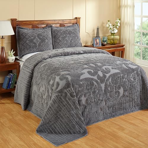 "Better Trends Ashton Bedspread, Grey, 102"" x 110""/Queen"