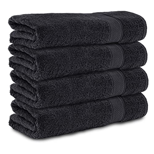 Komfortec Set of 4 Hand Towels 50 x 100 cm 100% Cotton Terry Towelling Soft Black