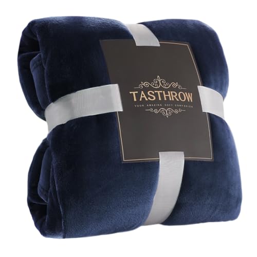 TASTHROW Large Flannel Fleece Throw Blanket, 60??80 Inch - Cozy Lightweight Thick Blanket - All Seasons Suitable for Women, Men and Kids (Navy)