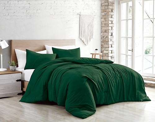 Jenny Sesal Bed Duvet Cover Set – Solid Colour – Made in Italy Double – Single – Duvet Cover and Pillowcases Set (Pine Green, Single)