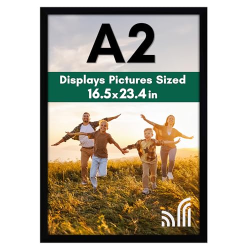 Americanflat A2 Picture Frame in Black - Engineered Wood with Polished Plexiglass - Horizontal and Vertical Formats for Wall - 42x59.4 cm