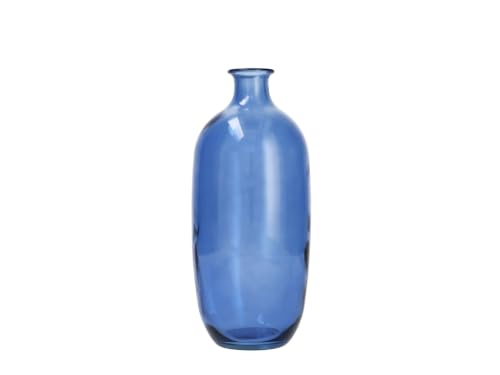 H&H Recycled Glass Bottle Vase Blue 31cm - Decorative Vase for Fresh, Dried Flowers, Ornamental Branches and Elegant Home Decor