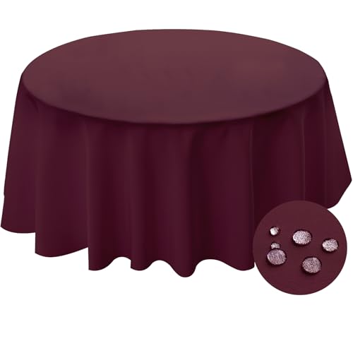 BYDOLL Table Cloth Round 60 Inch Tablecloth Fits Max50 Inch Diameter Top,Burgundy Washable Outdoor Winkle and Stain Resistant Spillproof Polyester Tablecloths for Round Tables Party Cover