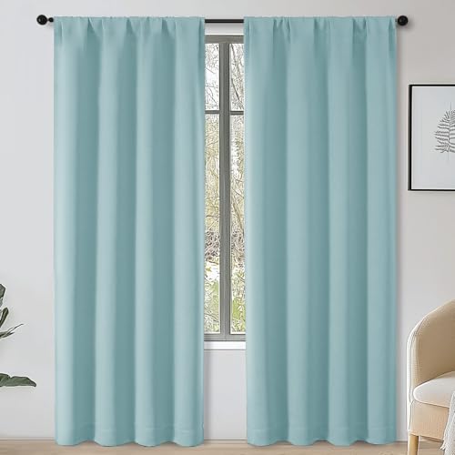 OWENIE Sally Aqua Room Darkening Curtains for Bedroom Living Room 72 Inch Length 2 Panels Set, Privacy Thermal Insulated Rod Pocket Window Curtains for Patio French Front Door, W40 x L72 Inch