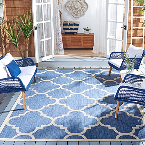 Safavieh Trellis Indoor/Outdoor Woven Square Area Rug, Courtyard Collection, CY6243, in Blue / Beige, 160 X 160 cm for Garden, Patio or Any Outdoor Space