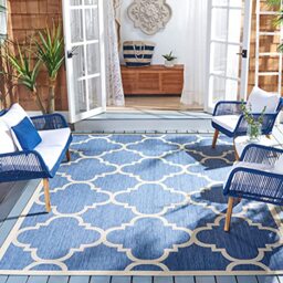 Safavieh Trellis Indoor/Outdoor Woven Square Area Rug, Courtyard Collection, CY6243, in Blue / Beige, 160 X 160 cm for Garden, Patio or Any Outdoor Space