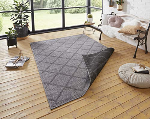 NORTHRUGS Corsica Indoor and Outdoor Rug 120 x 170 cm - Reversible Rug Weatherproof Modern Geometric Pattern Runner for Balcony Patio Garden Conservatory Living Room Rug Waterproof Black Anthracite