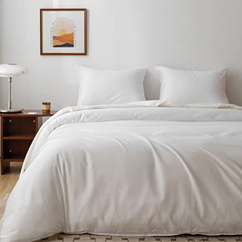 "HeimenAogo Egyptian Cotton Duvet Cover King Size Sateen Weave, Silky Soft and Breathable Bedding Set with Zipper Closure, Long Staple Cotton Bed Linen Pure White 3Pcs (104""×90"")"