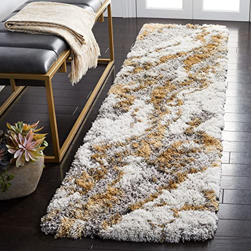 Safavieh Shag Rug for Living Room, Dining Room, Bedroom - Horizon Shag Collection, Short Pile, in Grey and Gold, 61 X 244 cm