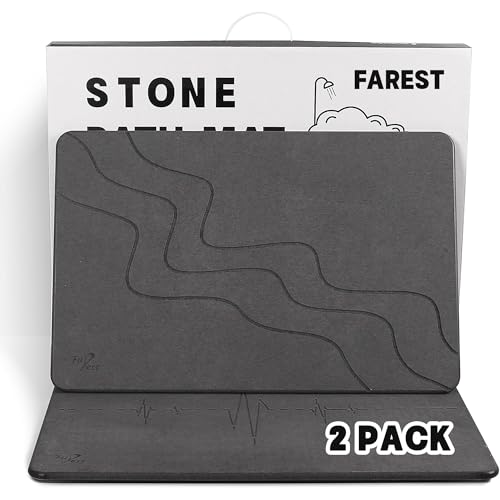 2 Pack Stone Bath Mat-Diatomaceous Earth Bath Mat Fast-Drying Stone Drying Mat Super Absorbent Diatomite Mats for Bathroom, Dish Drying, Bathtub (Grey Wave+Heart Rhythm)