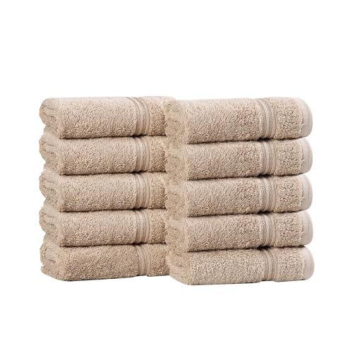 Superior Egyptian Cotton 10-Piece Face Towel Set, Toast, Long-Staple Combed, 33x35.6x5.1 cm