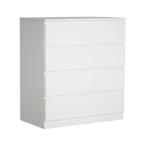 Home Source Chest of Drawers, High Gloss Finish Compact Bedroom Cabinet, Spacious Dresser Storage, 4 Drawer, White