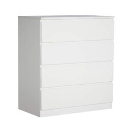 Home Source Chest of Drawers, High Gloss Finish Compact Bedroom Cabinet, Spacious Dresser Storage, 4 Drawer, White