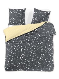 DecoKing Premium 29237 Bed Linen 230 x 220 cm 2 Pillowcases 50 x 75 cm Grey Floral Pattern Duvet Covers Renforcé Cotton Mako Satin Double-Sided Ducato Collection Dandelion Steel Anthracite White