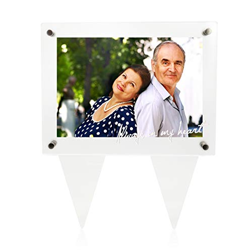 Suaific 5x7 Waterproof Picture Frame for Grave - Acrylic Outdoor Memorial Cemetery Decorations Garden Marker (Always In My Heart)