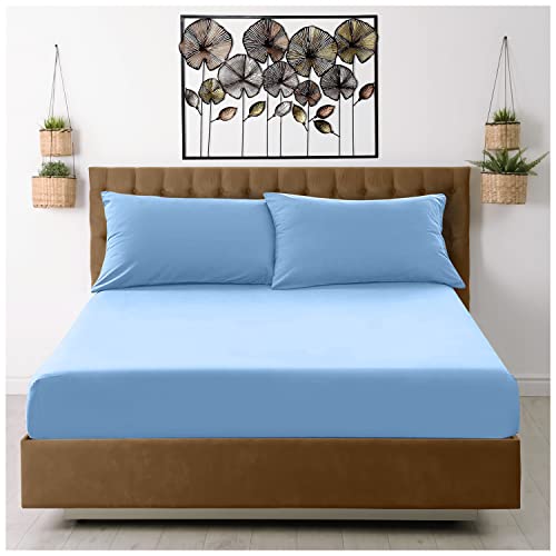 GC GAVENO CAVAILIA Extra Deep, Non Iron Percale Fitted Sheet, Super Soft Plain Dyed Easy Care Bedding, Polycotton, Blue, King