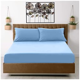 GC GAVENO CAVAILIA Extra Deep, Non Iron Percale Fitted Sheet, Super Soft Plain Dyed Easy Care Bedding, Polycotton, Blue, King