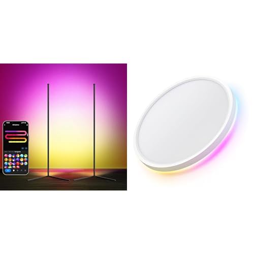 LuminexDesigns Smart RGB Lighting Set – Double Floor Lamps & Ceiling Lamp with APP & Alexa Control