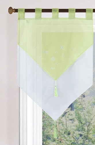 Gardinenbox Panneaux 2023710 Panel Curtain H x W 90 x 60 cm Apple Green Gera Double Layer Voile Loops Panel Hanger Panneaux