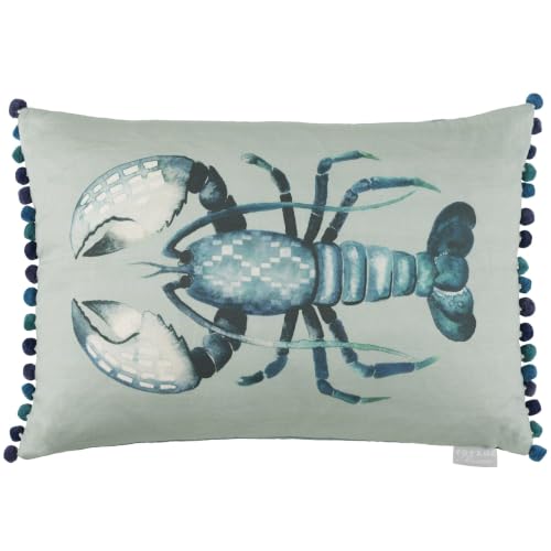 Voyage Maison Gerroa Feather Filled Cushion (Seafoam - 40x60cm) - Coastal Watercolour Lobster Pom Pom Trim Decorative Pillow
