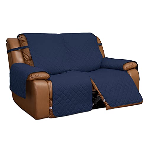 Easy-Going Loveseat Recliner Cover, Reversible Couch Cover for Double Recliner, Split Sofa Cover for Each Seat, Furniture Protector with Elastic Straps for Kids, Dogs, Pets(2 Seater, Navy/Ivory)