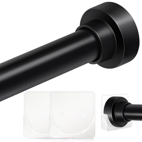 Tension Curtain Rod 34-120In(3-10Ft) with 2 Rod Holders, No Drilling Never Rust Long Shower Curtain Rod, Adjustable Spring Curtain Rod for Large Window or Outdoor Patio, Stainless steel, Matte Black