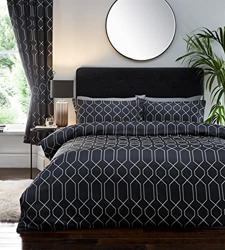Portfolio Meyer Duvet Cover Set Black/Silver Single Bedding Set