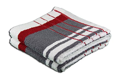 G??zze - Beach Towel, Set of 2, 100% Cotton, Berlin, Striped, 50 x 100 cm - Bordeaux/Anthracite