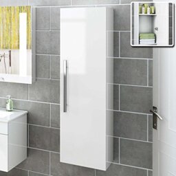 iBathUK Avon Wall Mounted Tall Bathroom Storage Cabinet, Slim MDF Cupboard Unit with Soft Close Door and Fixed Shelves, Modern Thin Shelf Unit in Gloss White, 120 x 35 x 25cm
