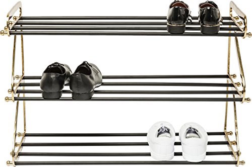 Kare Design Shoe Rack Walk Big, Black/Gold, Aluminium, 3 Tier Shoe Storage Organiser, Fits for 12 Pairs of Shoes, Storage, Organizer for Hallway, Entrance, 55x84x34 cm (H/W/D)