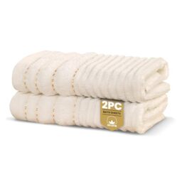 Rapport Home Linear Bath Sheets 2 Pack - Ivory Cream - 90x140cm - Luxurious 500GSM 100% Cotton - Oeko-Tex Certified Absorbent & Soft Bathroom Towels