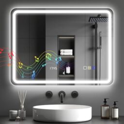 HOMCOM 600 x 800 mm Bluetooth Bathroom Mirror with LED Lights, Illuminated Backlit Wall Mounted Vanity Mirror with 3 Colours Dimmable, Anti-Fog, Memory & Touch Switch, IP44